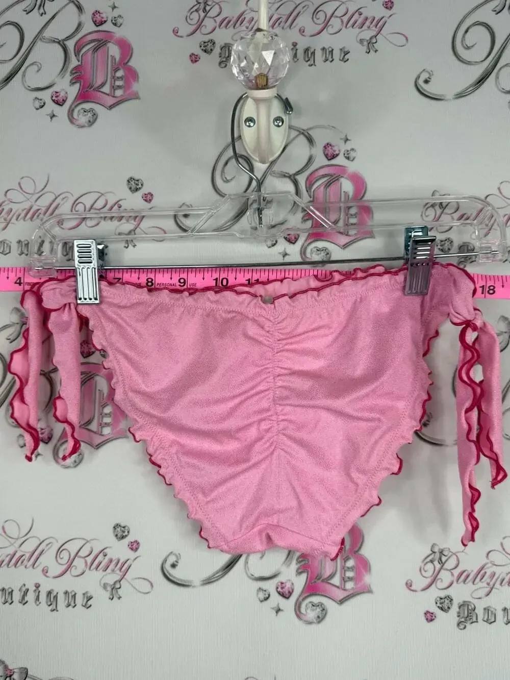 Victoria's Secret bikini sparkly Pink Ruffle Tie-Side Bottoms Contrast Trim